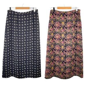 Vintage Reversible Indie Maxi Skirt Paisley Geometric